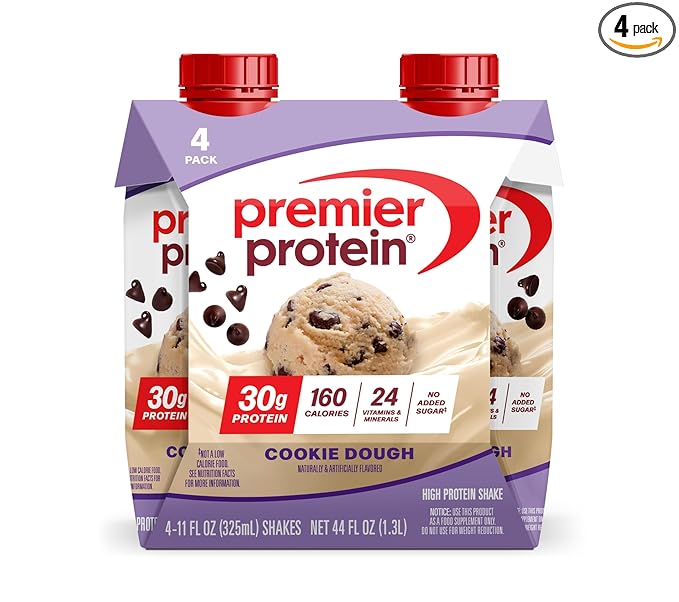 Premier Protein Shake, Cookie Dough, 30g Protein, No Added Sugar, 24 Vitamins & Minerals to Support Immune Health, 11 fl oz, 4 Pack