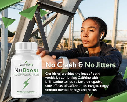 Caffeine Pills 100mg with L-Theanine & B12 – Natural Energy + Focus Supplement – Clean Energy Pills for Men & Women – Caffeine L Theanine Nootropic – 60 Vegan Capsules
