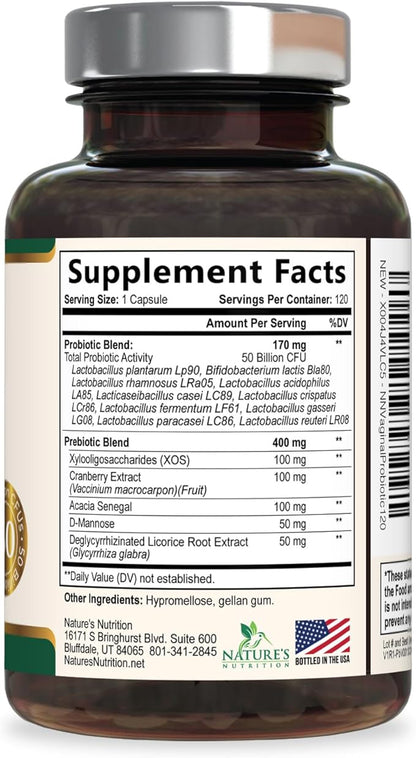 Probiotics 50 Billion CFU per Serving - 10 Strains & Prebiotics - Supports Women's pH Balance, Digestive, UT & Feminine Health - SVag Women Health Supplements - Shelf Stable Bottled USA - 120 Capsules