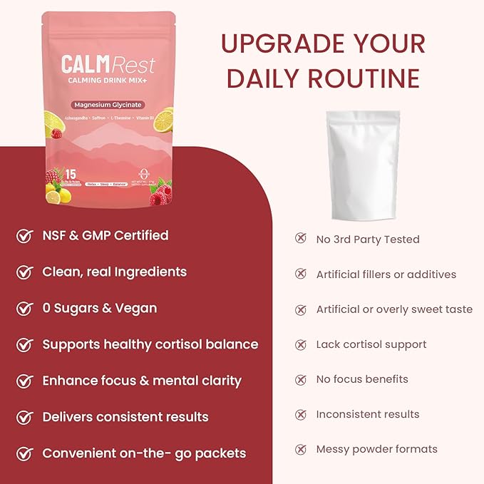 Calm Magnesium Powder, Cortisol Supplement for Women, Supports Sleep, Stress Relief & Relaxation with Ashwagandha, Saffron, L Theanine, Vitamin D3, No Sugar, 30Ct, Raspberry Lemonade