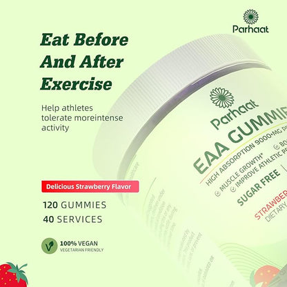 EAA Gummies 120 Gummies (Strawberry), Essential Amino Acids - All 9 Essential Aminos (EAA) and All Branched-Chain Aminos (BCAAs), Non-GMO, Gluten Free, Vegetarian Friendly