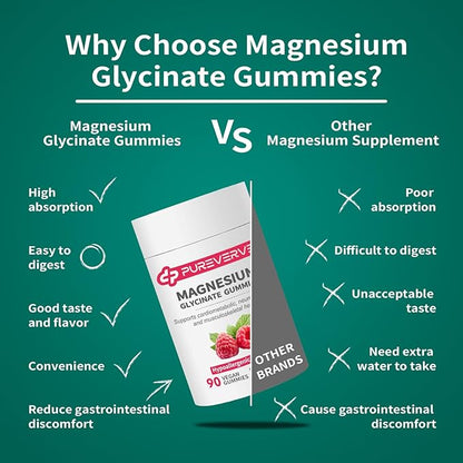 Magnesium Glycinate Gummies 300mg - 90 Count Individually Wrapped, Low-Allergy Formula, Supports Cardiovascular Health, Cognitive Function & Muscle-Bone Strength, Non-GMO, Gluten & Soy Free