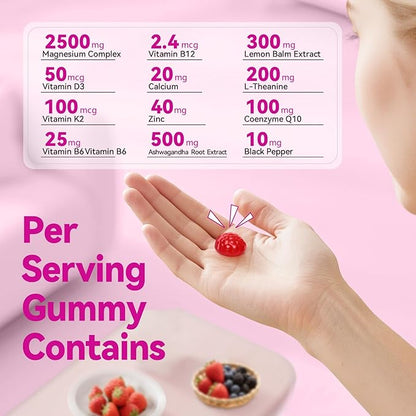 21 in 1 Magnesium Glycinate Gummy for Women with D3, K2, B6, B12, L-Theanine & Ashwagandha, 2500mg Magnesium Complex, Sleep Support, Vegan, Non-GMO,Third-Party Tested (60-Day Supply)