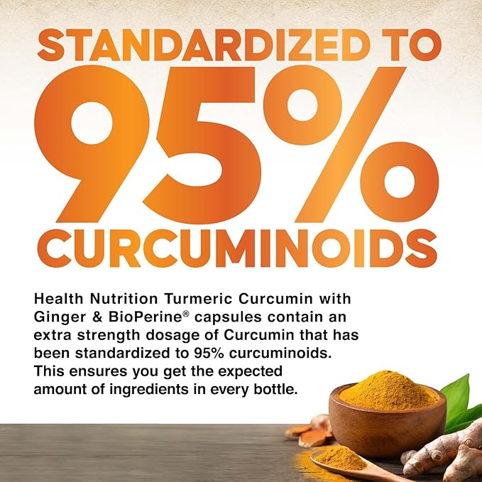 Turmeric Curcumin Supplement - 2000mg Organic Turmeric & 400mg Organic Ginger per Serving - 95% Curcuminoids & BioPerine Black Pepper for Best Absorption & Joint Support, Bottled in USA - 60 Capsules