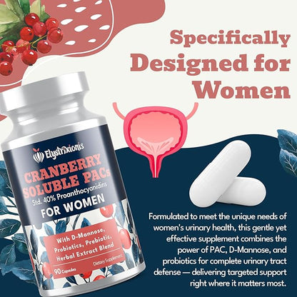 72mg PAC, Cranberry Pills for Women - Organic Cranberry Juice Extract Plus 1000mg D-Mannose, Supports Urinary Tract Health, Cranberry Supplement - 180 Capsules