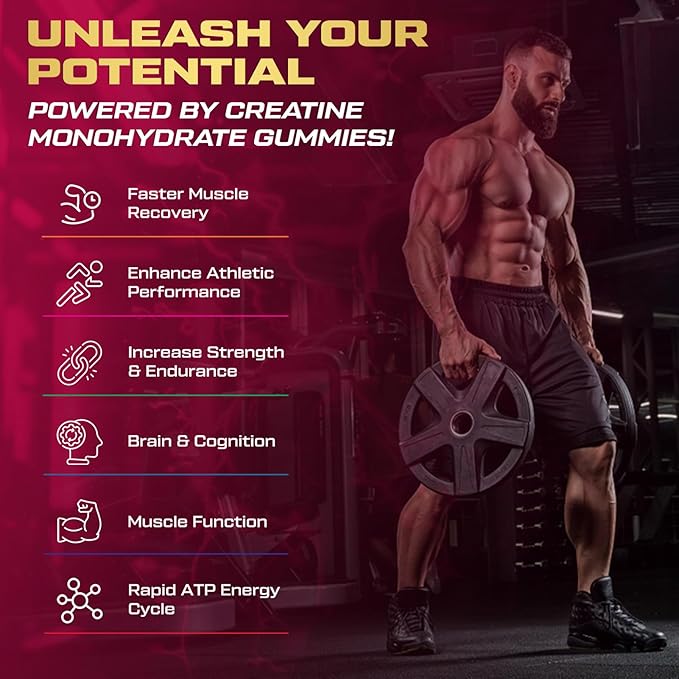 Creatine Monohydrate Gummies for Men & Women, 9000MG Creatine Gummies Sugar Free with L-Taurine, BCAA 2:1, B12 B6 for Boost Strength, Focus & Endurance, Vegan, Non-GMO, Raspberry 120pcs