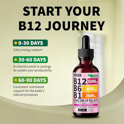 (2 Pack) Vitamin B12 and B6 Liquid Drops, B12 Sublingual Vitamin B Complex - B 12 Vitamin 5000mcg - B12 Methylcobalamin for Energy, Brain, and Heart Support with 27,200 mcg, Fruit Punch, 80 Servings