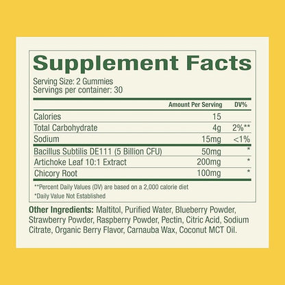 Plant People WonderBiome 2-in-1 Prebiotic + Probiotic Gummies – Zero-Sugar Vegan Digestive Health & Bloating Relief – 5 Billion CFU Bacillus Subtilis DE111 + Artichoke & Chicory – 60 Count