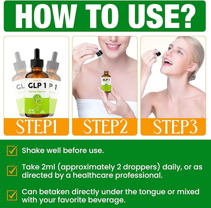 Glp 1 Liquid Drops for Women & Men, 27-in-1 Formula with Chromium, Hydrolyzed Collagen & Prebiotics & More | Vegan, Non-GMO, Fast Absorption - 60 ML(Lemon Flavor)