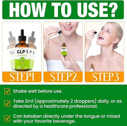 Glp 1 Liquid Drops for Women & Men, 27-in-1 Formula with Chromium, Hydrolyzed Collagen & Prebiotics & More | Vegan, Non-GMO, Fast Absorption - 60 ML(Lemon Flavor)