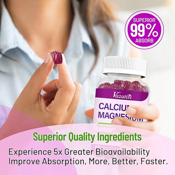 Calcium Magnesium Zinc Gummies with Vitamin D3 and K2, High Absorption Magnesium Glycinate Potassium for Immune and Muscles, Vegan Elderberry Flavor 120 Gummies