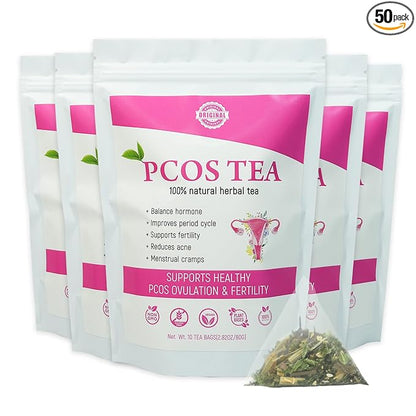 Laicuherb Organic PCOS Herbal Tea for Hormone & Menstrual Balance, PCOS Spearmint Tea Supports Women Fertility Health, Natural PCOS Tea with Nettle Leaf & Lemongrass, Pack of 5