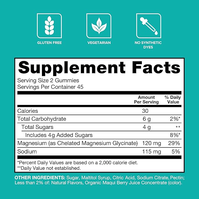 Qunol Magnesium Glycinate Gummies, 120mg of Magnesium Glycinate, High Absorption, Mixed Berry, 90 Count (Pack of 1)