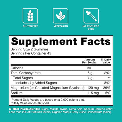 Qunol Magnesium Glycinate Gummies, 120mg of Magnesium Glycinate, High Absorption, Mixed Berry, 90 Count (Pack of 1)
