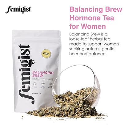 Femigist Balancing Brew Hormone Tea for Women, Loose Leaf Herbal Blend with Raspberry, Spearmint, Licorice, Nettle, PMS Relief, PCOS Cycle Support, Caffeine-Free Fennel Menstrual Cramp Tea
