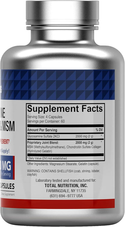 tnvitamins Glucosamine Chondroitin MSM Capsules, 240 Count | 4,000 mg Per Serving | 2,000 mg Glucosamine Sulfate 2KCl + 2,000 mg MSM & Chondroitin Blend | Joint Support Supplement