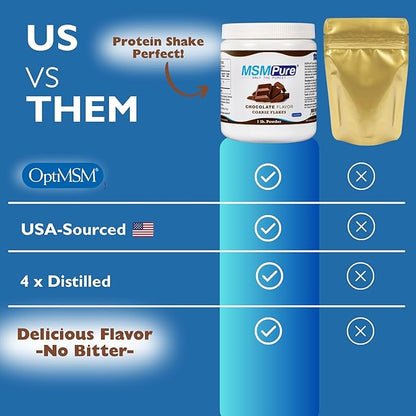 KALA HEALTH MSMPure Chocolate Flavored Coarse MSM Powder Flakes – US-Made MSM for Joint Health, Skin Appearance, and Hair & Nail Support – 1 lb, Organic Sulfur