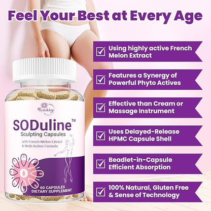 Anti Cellulite Supplement, SODuline™ Sculpting Capsules with French Melon SOD & Phyto Beadlets, Cellulite Reduces, Cellulite Remover for Legs, Skin Smoothing & Thighs, Collagen Supplements, 60 Caps