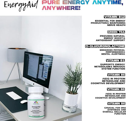 ENERGYAID Antioxidant Energy Support Supplement with Vitamin B6, Green Tea & CoQ10 – Supports Physical Stamina, Focus & Mental Clarity – 120 Vegetarian Capsules, Made in USA