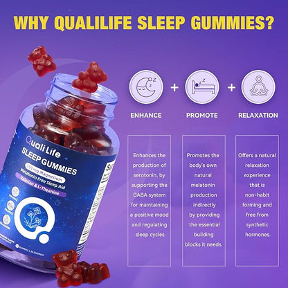 Melatonin Free Sleep Gummies for Adults with Magnesium, Valerian Root, 5-HTP & Herbal Blend - Natural Sleep Aid Supplements - Non-Habit Forming, Sugar Free, Strawberry Flavor, 60 Count (1)