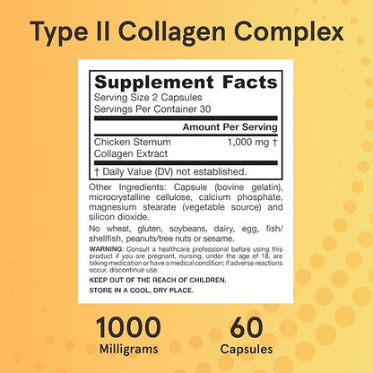 Jarrow Formulas® Type II Collagen Complex 1000 mg Supplements, Supports Skin and Joint Health, 60 Capsules, 30 Day Supply