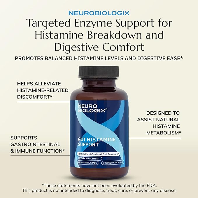 Neurobiologix Gut Histamine Support Supplement, Digestion & Immune Balance with Vitamin C, NAC, Bromelain & Quercetin, Supports Food-Derived Histamine Response for Men & Women, Vegetarian, 60 Capsules