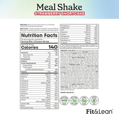 Fit & Lean Meal Shake, Fat Burning Meal Replacement, Protein, Fiber, Probiotics, Strawberry Shortcake, 0.8 lbs (365 g),10 Servings Per Container