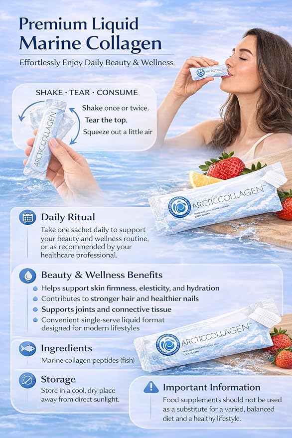 Liquid Marine Collagen Peptides for Women – 8000mg Hydrolyzed Liquid Collagen Supplement with Biotin & Vitamins for Hair Growth, Skin, Nails & Joints, Strawberry Flavor, Sugar Free, 14 Sachets