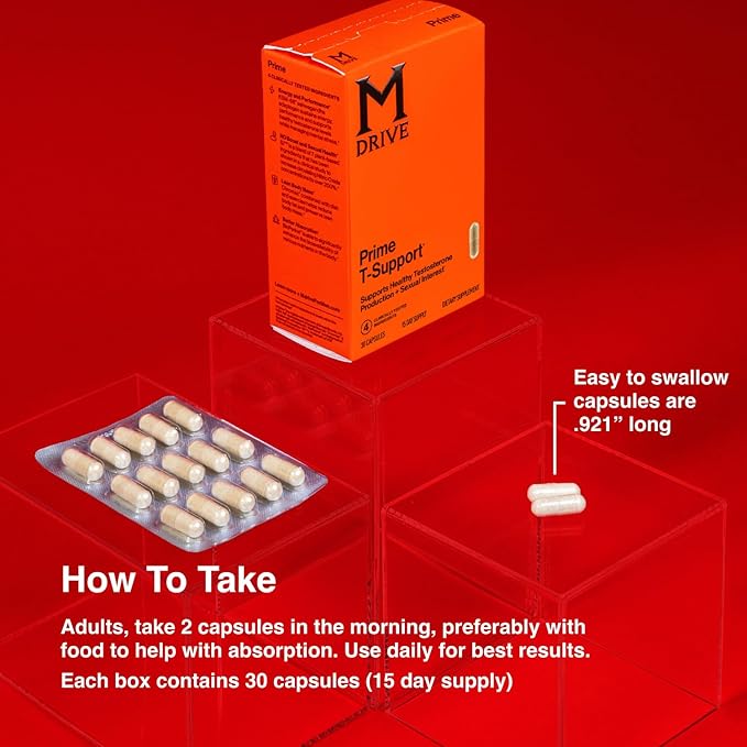 Mdrive Prime - Men's T-Support Supplement, Max Energy, Focus & Lean Muscle, KSM-66 Ashwagandha, S7 Nitric Oxide Booster, Bioperine and DHEA,15 Servings, 30 Count
