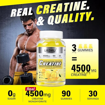 180 Count Creatine Gummies for Men & Women - 0g Sugar Third-Party Testing Creatine Monohydrate Gummies 4.5g, Energy Boost, Pre-Workout Supplement, Vegan, Non-GMO-2 Pack Pineapple