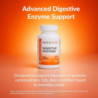 Eat E-Z Ultra Advanced Digestive Enzyme Supplement – Broad-Spectrum Multi-Enzyme Formula for Heavier & Harder-to-Digest Meals – Supports Occasional Bloating, Gas & Indigestion – 90 Vegetarian Capsules