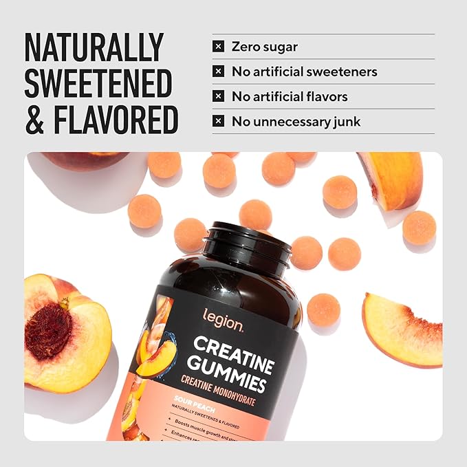 LEGION Creatine Monohydrate Gummies – Clean Chewable Creatine Supplement for Strength, Endurance & Muscle Recovery – 30 Serving Sour Strawberry – No Artificial Flavors or Sweeteners