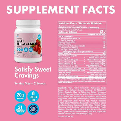 Yes You Can! Complete Meal Replacement - 15 Servings (2 Pack), 20g of Protein, 0g Added Sugars, 22 Vitamins and Minerals - All-in-One Nutritious Meal Replacement Shake (Strawberry)