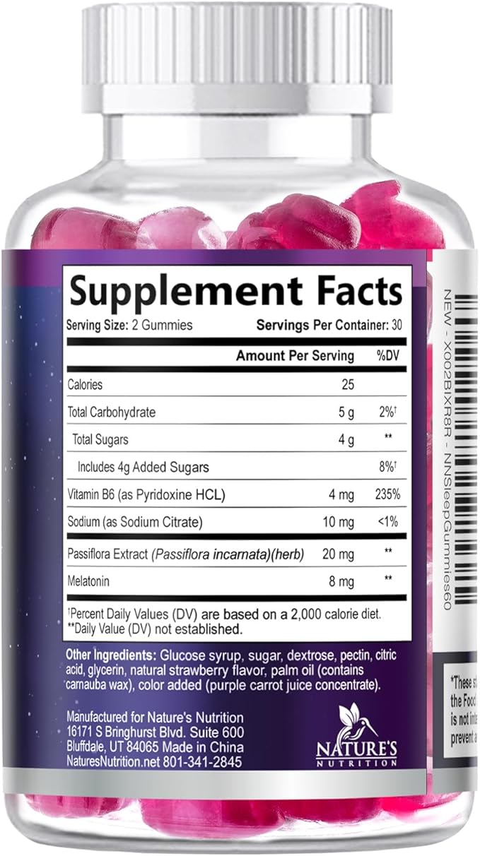 Sleep Gummies - 8mg Melatonin Per Serving - With Passiflora Extract for Restful Sleep - Fast Acting Melatonin Sleep Gummy Supplement for Adults, Vegan, Non-GMO, Tasty Strawberry Flavor - 60 Gummies