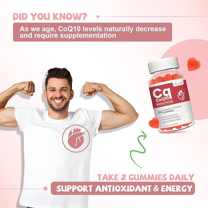 High Absorption CoQ10 Gummies 250 mg, Plus Omega-3, Vitamin B3 for Cellular Energy, Brain & Antioxidant, 5X Better Absorption Coenzyme Q10 Supplement, Raspberry Flavored - 60 Cts