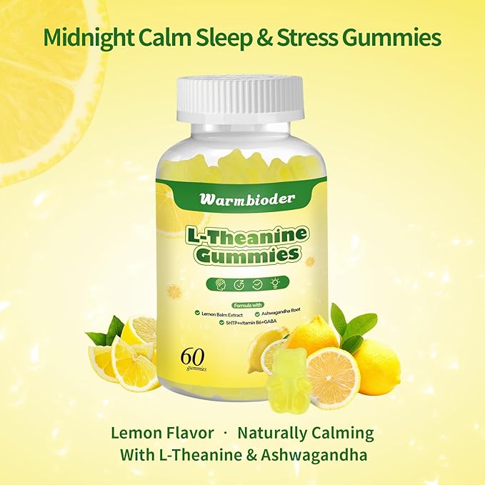 L-Theanine Gummies for Kids & Adults, l'theanine 400mg with Ashwagandha, GABA, 5HTP,L-Theanine Chewable Supplement for Relax, Zzz & Focus Support,Lemon Flavor