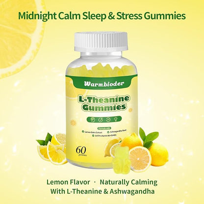 L-Theanine Gummies for Kids & Adults, l'theanine 400mg with Ashwagandha, GABA, 5HTP,L-Theanine Chewable Supplement for Relax, Zzz & Focus Support,Lemon Flavor