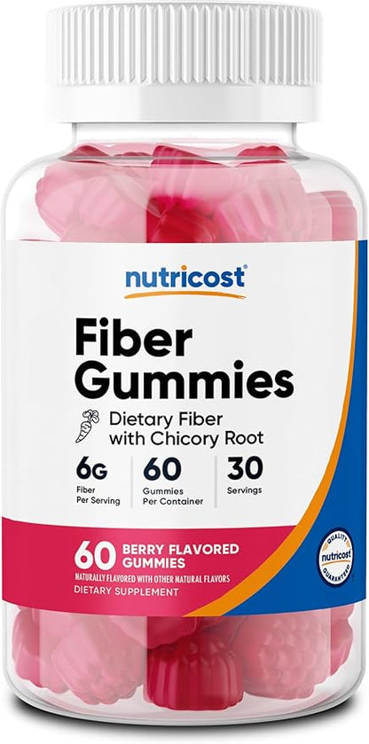 Nutricost Fiber Gummies (Berry Flavored) 60 Gummies - Dietary Fiber Supplement with Chicory Root, 6g per Serving, Vegan, 30 Servings