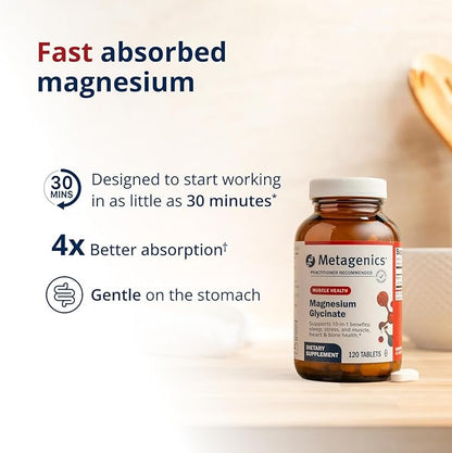 Metagenics Magnesium Glycinate - Highly Absorbable Magnesium Supplement for Sleep, Stress Relief & Muscle Relaxation* - Supports Bone, Heart & Nerve Health* - Non-GMO, Gluten-Free - 120 Tablets