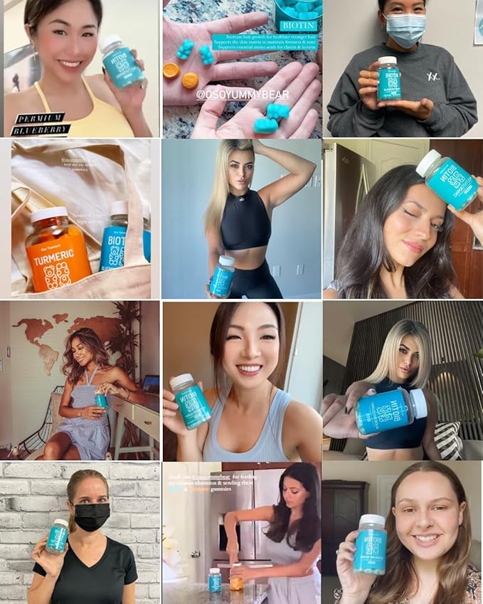 Vegan Hair Skin and Nails Gummies - Biotin Gummies w/Sugar, Bear Shaped Supplement w/ Biotin 5000mg + Vitamins A, C, D, E, B6, B12 + Zinc | Hair Vitamins for Faster Hair Growth for Women & Men