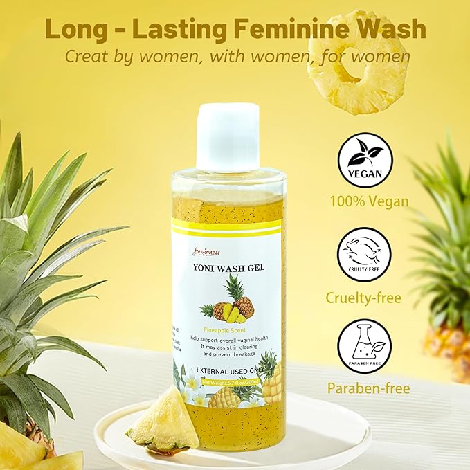 Yoni Wash Feminine Wash for Women PH Balance, Vaginal Wash for Vagina Moisturizing, Summer Feminine Care Intimate gel for Hygiene, Body Wash Shower Gel, Pineapple Scent Intimate shower gel 6.7 fl.oz