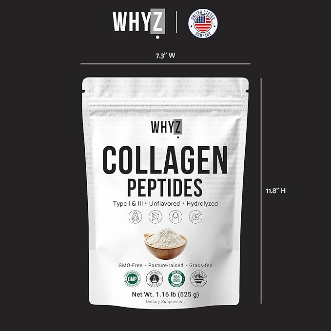 Bovine Collagen Peptides Powder Hydrolyzed Type I & III Protein, Grass-Fed Pasture-Raised Source, Unflavored Collagen Supplement Paleo-Friendly For Active Lifestyles & Wellness Non-GMO,1.16 lb (525g)