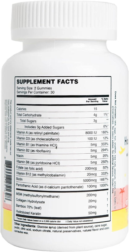 MEWD Teen and Kids Hair, Skin & Nails Support Multivitamin Gummies - Biotin Strength & Growth with Zinc, Vitamins A, D3, B1, B2, B6 & B12 - Gluten-Free, Non-GMO for Girls & Boys - 60 Count - USA Made