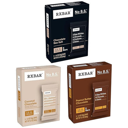 RXBAR Protein Bars, 12g Protein, Gluten Free Snacks, Chocolate Lovers Variety Pack (5 Boxes, 25 Count)