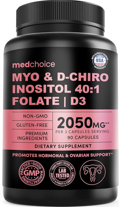 Myo-Inositol 40:1 for Women – Inositol Supplement with Myo & D-Chiro Inositol, Folate & Vitamin D3 – Vegan Capsules for Daily Routine & Hormone Support – Flo Ovarian Support Capsules – (90 Count)