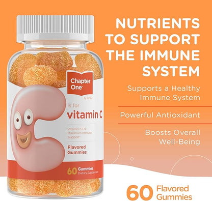 Zahler - Chapter One Vitamin C Gummies for Adults & Kids 125 mg, Certified Kosher (60 Flavored Gummies)