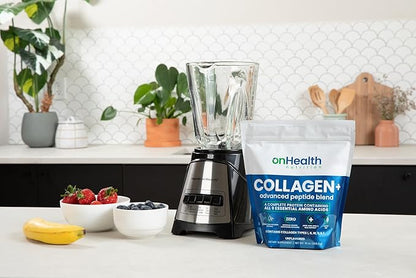 onHealth Multi Collagen Peptide Powder Types I, II, III, V & X Complete Protein with All 9 Essential Amino Acids Biotin, Hyaluronic Acid & Vitamin C Unflavored, Easy‑Mix Collagen for Women & Men
