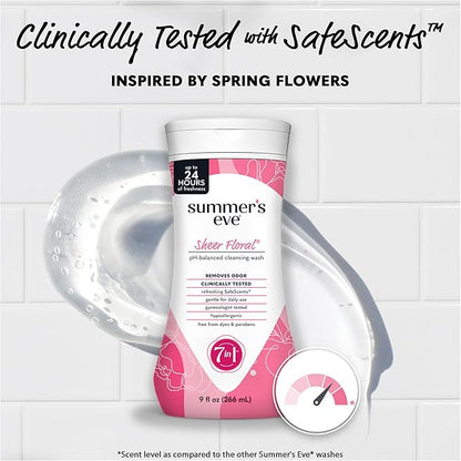 Summer’s Eve Feminine Wash, Sheer Floral, Daily pH-Balanced Body Wash for Women, Feminine Care to Remove Vaginal Odor, Gynecologist Tested, 9 Fl Oz, Pack of 14