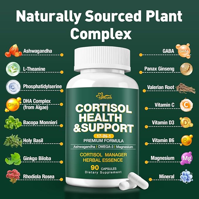 Cortisol Supplements for Women & Men, Cortisol Reducer with Magnesium, Ashwagandha & L-Theanine, Cortisol Manager for Sleep Support & Stress Relief, Cortisol Detox, Lower and Control 90 Capsules