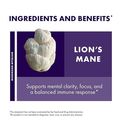 Host Defense Mushrooms Lion's Mane Gummies - Brain Health Support - Mushroom Supplement to Support Focus & Memory Function - Immune & Nervous System Support - Blueberry, 90 Gummies*